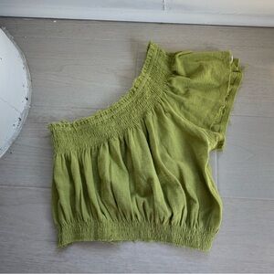 Free People One Shoulder Green Ruched Crop Top - Size XS